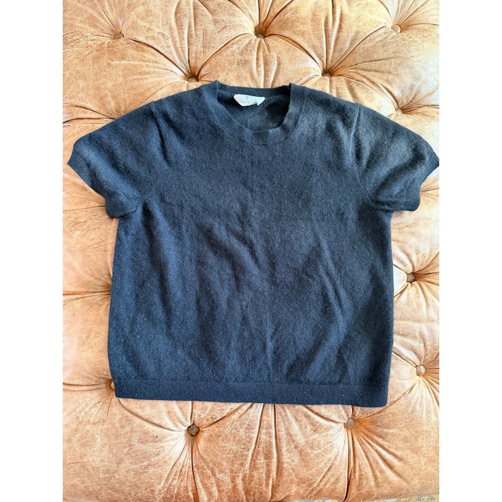 Everlane Cashmere Short Sleeve Sweater Black Crew Neck Cropped XL